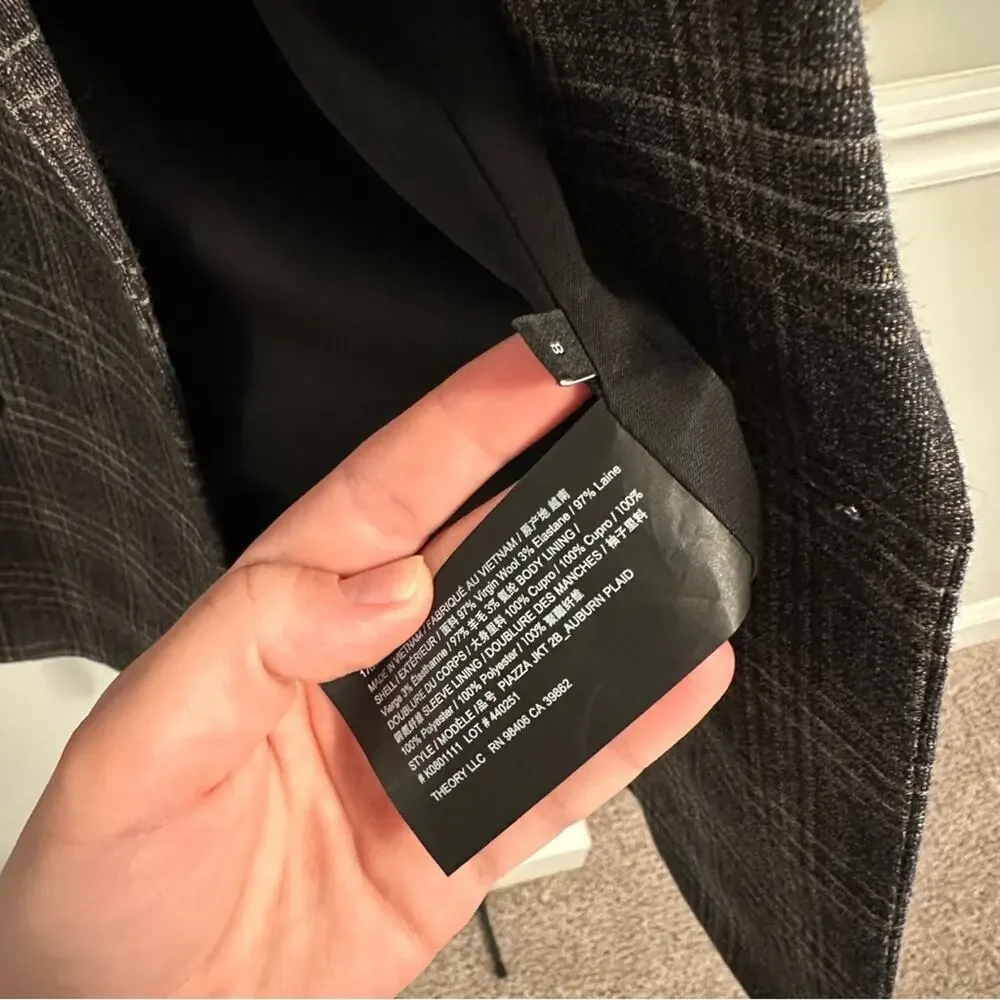 Theory Gray Plaid Wool Double Breasted Blazer Jacket 8